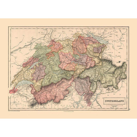 Switzerland - Black 1867 White Modern Wood Framed Art Print by Black