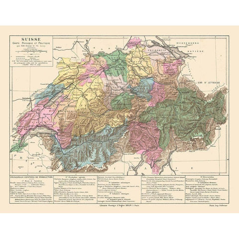 Political Switzerland - Drioux 1882 Black Modern Wood Framed Art Print by Drioux
