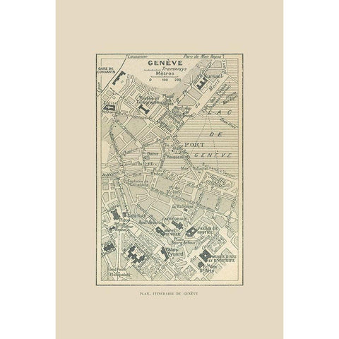 Geneva Switzerland Route Plan - Swiss Guide 1917 Black Modern Wood Framed Art Print by Swiss Guide