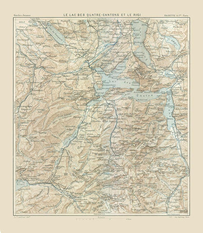 Lake Lucerne Rigi Switzerland - Swiss Guide 1917 White Modern Wood Framed Art Print with Double Matting by Swiss Guide