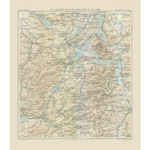 Lake Lucerne Rigi Switzerland - Swiss Guide 1917 Black Modern Wood Framed Art Print by Swiss Guide