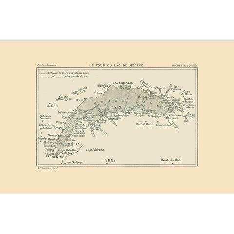 Geneva Lake Tour Switzerland - Swiss Guide 1917 Black Modern Wood Framed Art Print by Swiss Guide