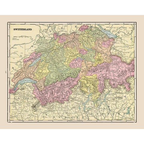 Switzerland - Cram 1892 Gold Ornate Wood Framed Art Print with Double Matting by Cram