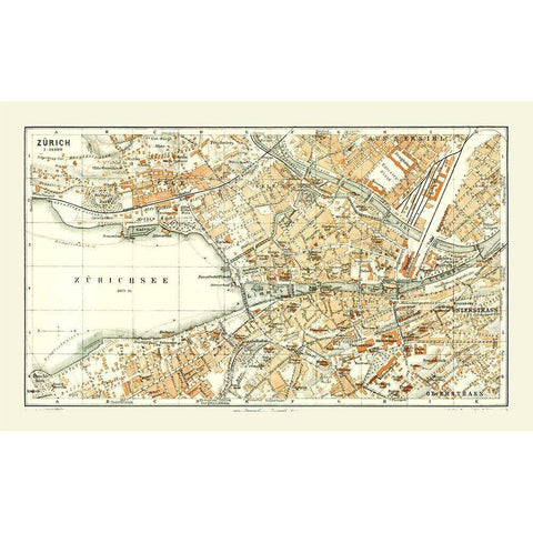 Zurich Switzerland - Baedeker 1921 Gold Ornate Wood Framed Art Print with Double Matting by Baedeker