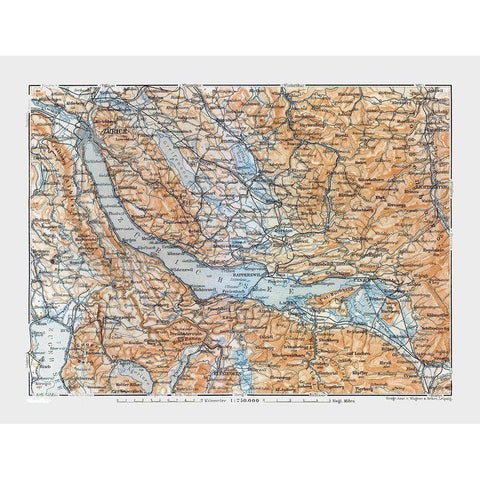 Zurich Sea Region Switzerland - Baedeker 1921 Black Modern Wood Framed Art Print by Baedeker