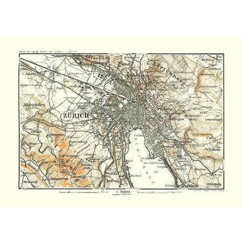 Zurich Switzerland Elevation - Baedeker 1921 Gold Ornate Wood Framed Art Print with Double Matting by Baedeker