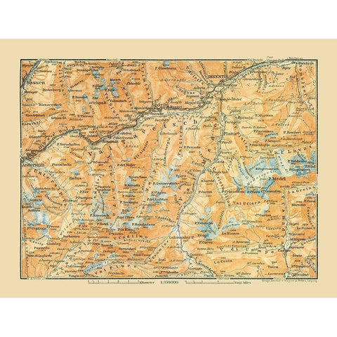 Val Tavetsch Region Switzerland - Baedeker 1921 Gold Ornate Wood Framed Art Print with Double Matting by Baedeker