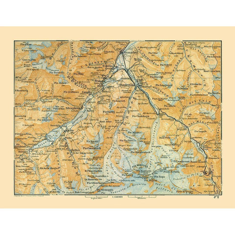 Val Roseg Region Switzerland - Baedeker 1921 Gold Ornate Wood Framed Art Print with Double Matting by Baedeker