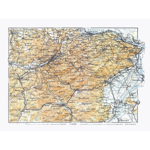 Northeastern Switzerland - Baedeker 1921 Gold Ornate Wood Framed Art Print with Double Matting by Baedeker