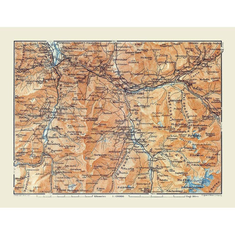 Oberhalbstein Region Switzerland - Baedeker 1921 Gold Ornate Wood Framed Art Print with Double Matting by Baedeker