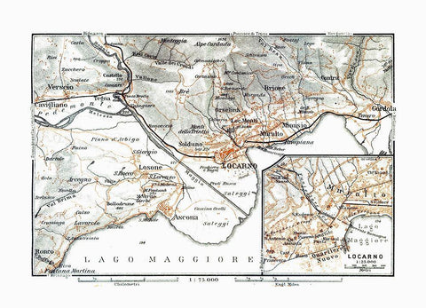 Locarno Region Switzerland - Baedeker 1921 White Modern Wood Framed Art Print with Double Matting by Baedeker