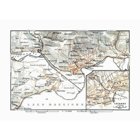 Locarno Region Switzerland - Baedeker 1921 Black Modern Wood Framed Art Print by Baedeker