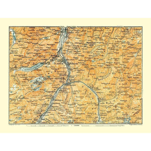 Glarus Region Switzerland - Baedeker 1921 White Modern Wood Framed Art Print by Baedeker