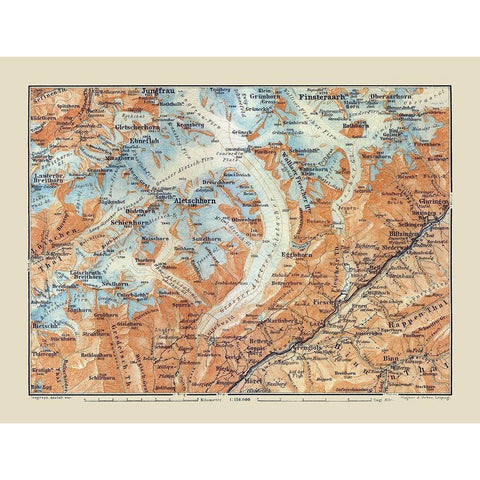 Aletschhorn Region Switzerland - Baedeker 1921 White Modern Wood Framed Art Print by Baedeker