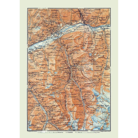 Val dAnniviers Region Switzerland - Baedeker 1921 Gold Ornate Wood Framed Art Print with Double Matting by Baedeker