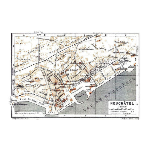 Neuchatel Switzerland - Baedeker 1921 White Modern Wood Framed Art Print by Baedeker