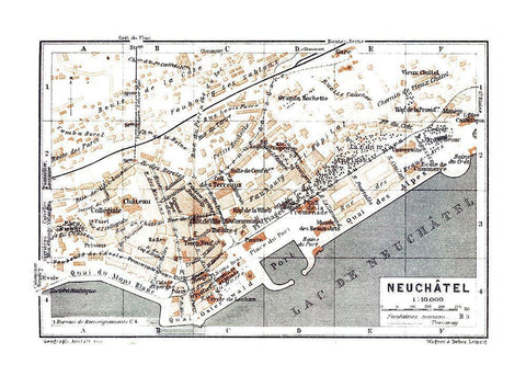 Neuchatel Switzerland - Baedeker 1921 Black Ornate Wood Framed Art Print with Double Matting by Baedeker