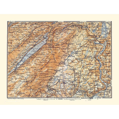 Mont Tendre Region Switzerland - Baedeker 1921 Gold Ornate Wood Framed Art Print with Double Matting by Baedeker