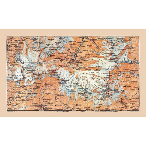 Matterhorn Region Switzerland - Baedeker 1921 Gold Ornate Wood Framed Art Print with Double Matting by Baedeker