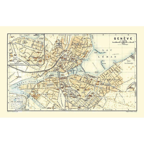 Geneva Switzerland - Baedeker 1921 White Modern Wood Framed Art Print by Baedeker