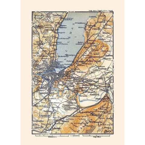 Geneva Region Switzerland France - Baedeker 1921 Black Modern Wood Framed Art Print with Double Matting by Baedeker