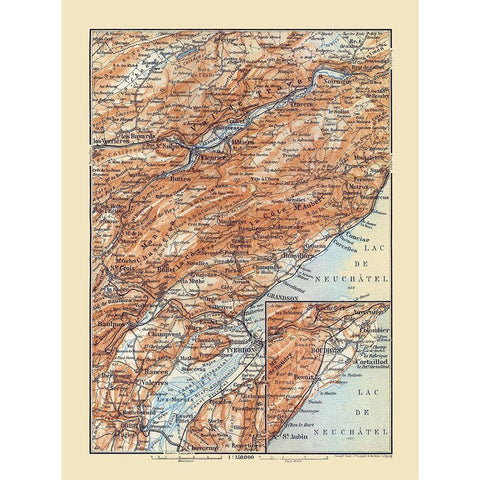 Fleurier Region Switzerland - Baedeker 1921 White Modern Wood Framed Art Print by Baedeker