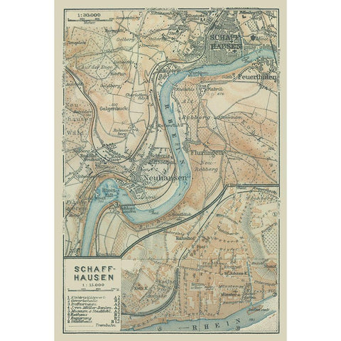 Schaffhausen Switzerland - Baedeker 1914 Black Modern Wood Framed Art Print with Double Matting by Baedeker