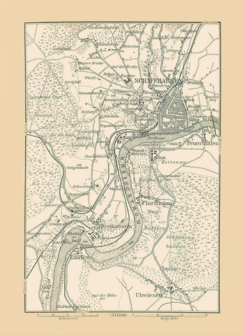 Schaffhausen Switzerland - Baedeker 1896 Black Ornate Wood Framed Art Print with Double Matting by Baedeker