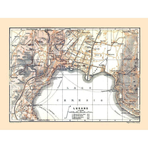 Lugano Switzerland - Bertarelli 1914 White Modern Wood Framed Art Print by Bertarelli