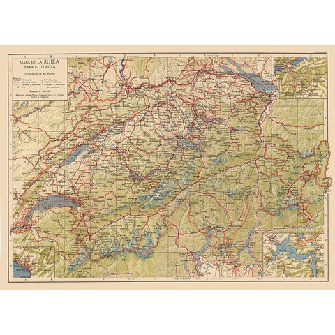 Switzerland - 1922 Gold Ornate Wood Framed Art Print with Double Matting by Unknown