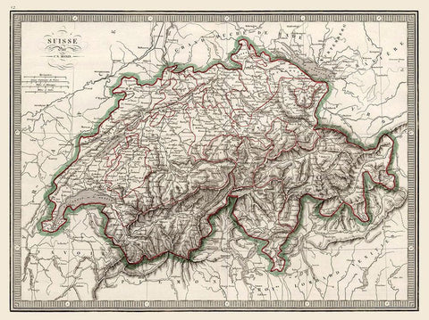 Switzerland - Monin 1839 Black Ornate Wood Framed Art Print with Double Matting by Monin