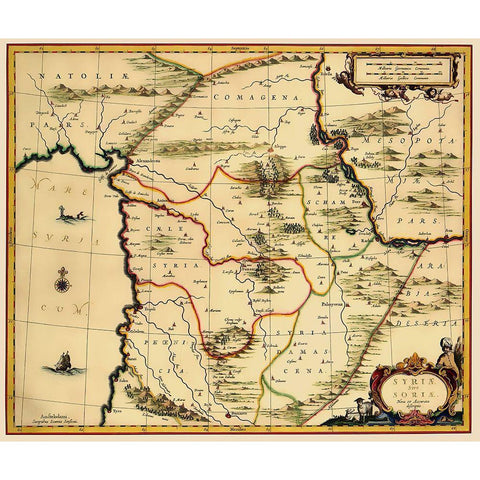 Middle East Syria - Jansson 1640 Black Modern Wood Framed Art Print with Double Matting by Jansson