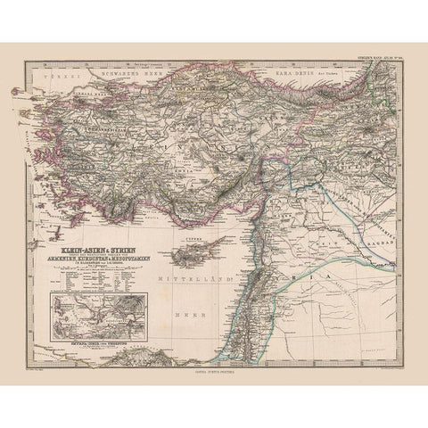 Asia Minor Syria Turkey - Stieler 1885 Gold Ornate Wood Framed Art Print with Double Matting by Stieler