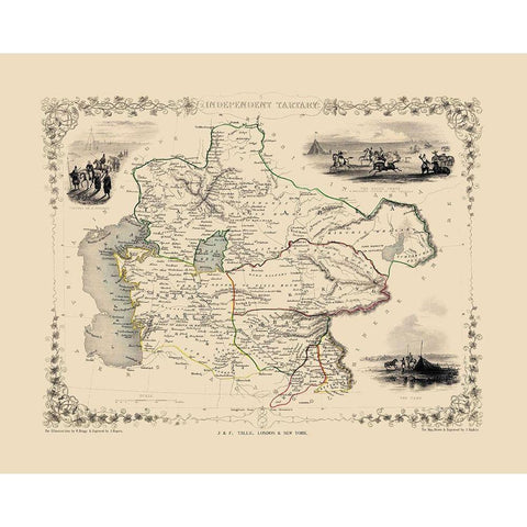 Independent Tartary Uzbekistan Asia - Tallis 1851 White Modern Wood Framed Art Print by Tallis