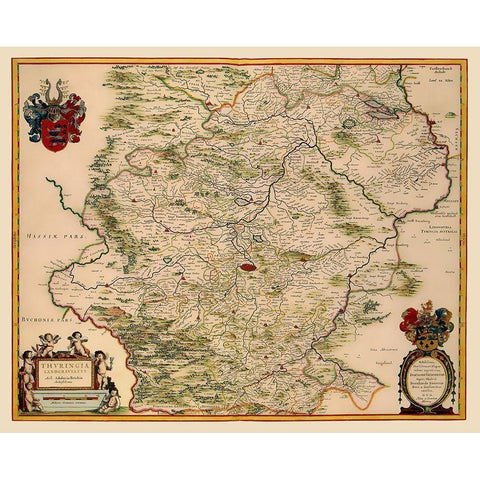 Thuringia State Germany - Blaeu 1635 Gold Ornate Wood Framed Art Print with Double Matting by Blaeu