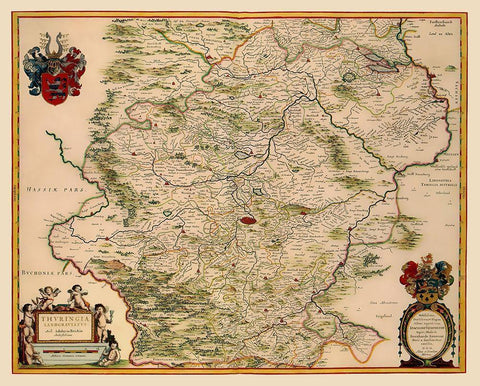 Thuringia State Germany - Blaeu 1635 Black Ornate Wood Framed Art Print with Double Matting by Blaeu