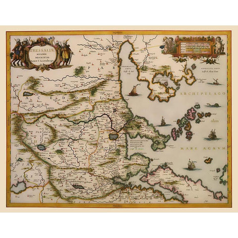 Thessaloniki Region Greece - Blaeu 1654 Gold Ornate Wood Framed Art Print with Double Matting by Blaeu