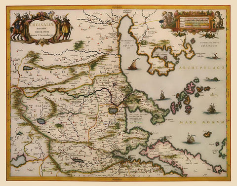 Thessaloniki Region Greece - Blaeu 1654 White Modern Wood Framed Art Print with Double Matting by Blaeu