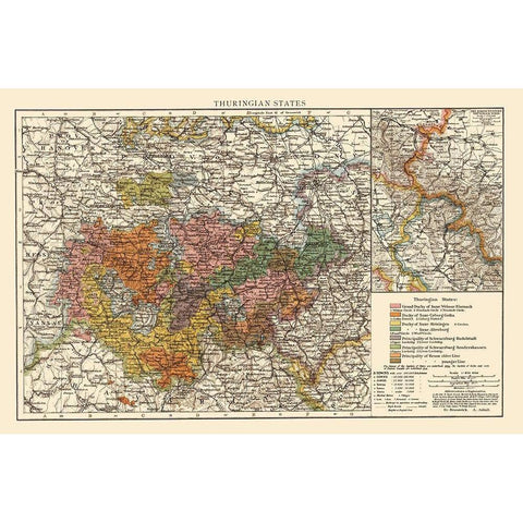 Thuringen State Germany - Andree 1895 Black Modern Wood Framed Art Print by Andree