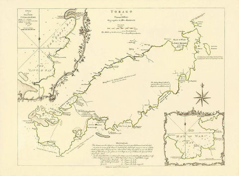 Caribbean Tobago - Jefferys 1765 Black Ornate Wood Framed Art Print with Double Matting by Jefferys