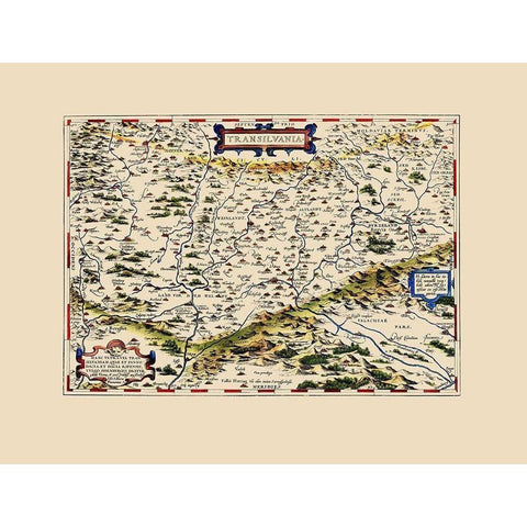 Transylvania Romania - Ortelius 1612 Black Modern Wood Framed Art Print with Double Matting by Ortelius
