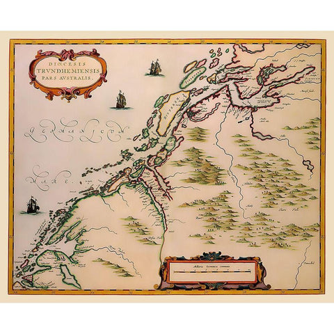 Trondheim Region Norway - Jansson 1662 Black Modern Wood Framed Art Print by Jansson