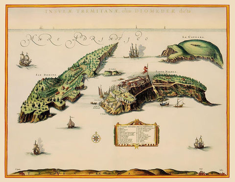 Isole Tremiti Italy - Blaeu 1662 Black Ornate Wood Framed Art Print with Double Matting by Blaeu