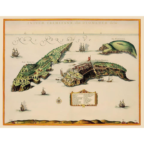 Isole Tremiti Italy - Blaeu 1662 Gold Ornate Wood Framed Art Print with Double Matting by Blaeu