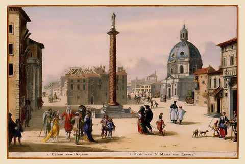 Trajan Column Rome Italy - Visscher 1681 White Modern Wood Framed Art Print with Double Matting by Visscher