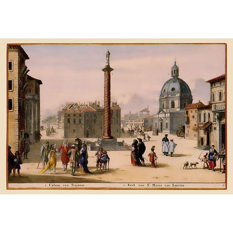 Trajan Column Rome Italy - Visscher 1681 Gold Ornate Wood Framed Art Print with Double Matting by Visscher