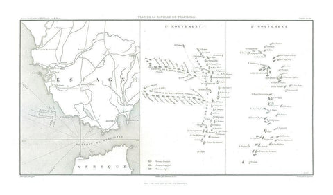 Battle of Trafalgar, Field Plan - Thiers 1866 White Modern Wood Framed Art Print with Double Matting by Unknown