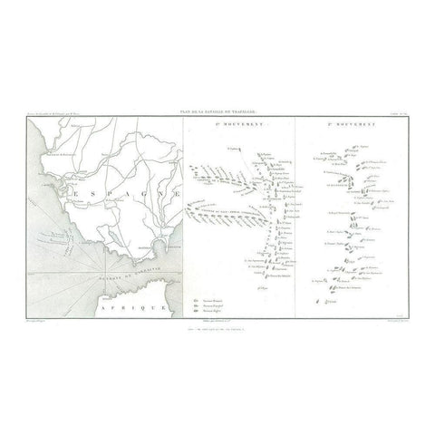Battle of Trafalgar, Field Plan - Thiers 1866 Black Modern Wood Framed Art Print with Double Matting by Unknown