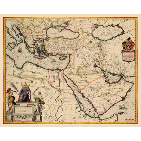 Turkish Empire - Blaeu 1635 White Modern Wood Framed Art Print by Blaeu