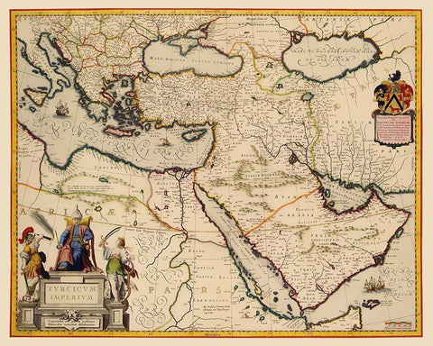 Turkish Empire - Blaeu 1635 Black Ornate Wood Framed Art Print with Double Matting by Blaeu